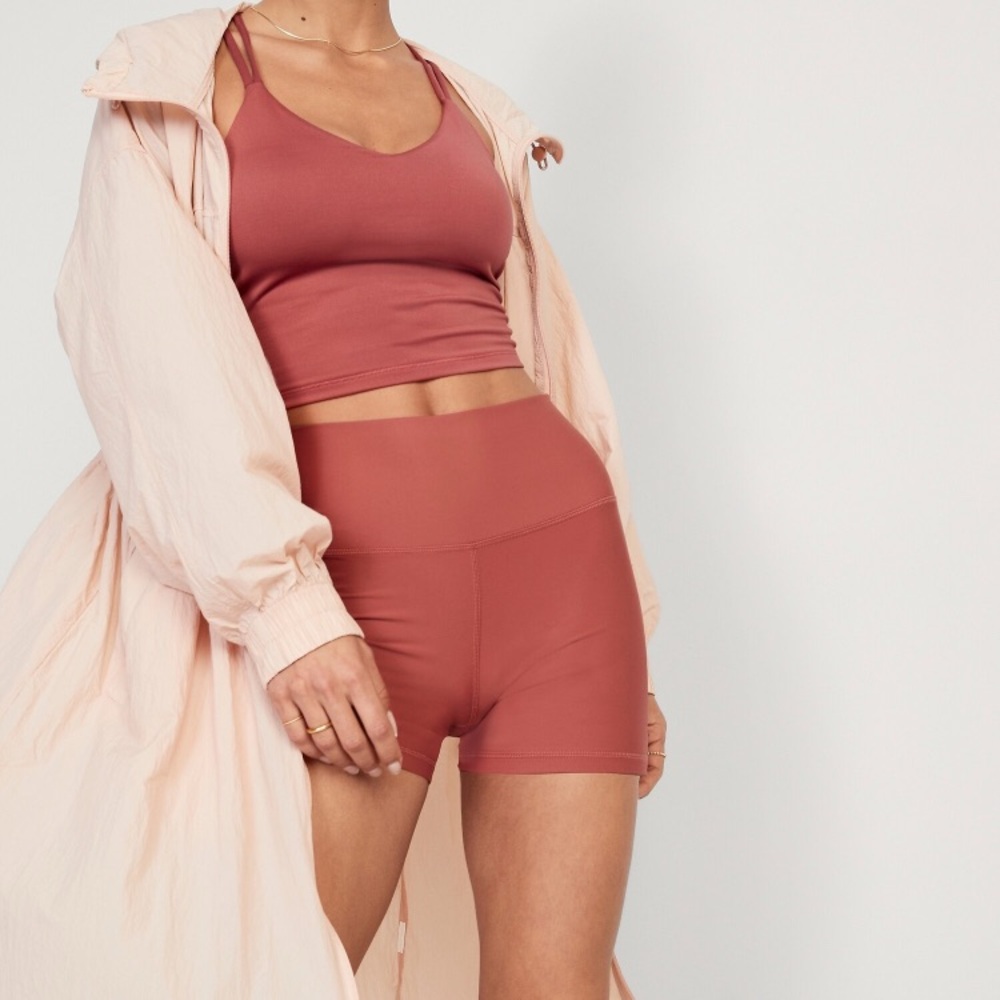 NWT Old Navy PowerSoft Shorts and Longline Bra Set Mineral Rouge